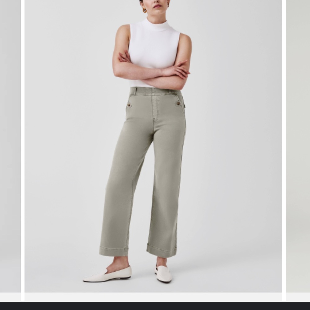 NWT Spanx Stretch Twill Cropped Wide Leg Pants Soft Sage Green S Tall